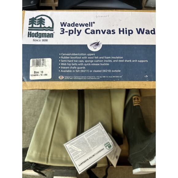 Hodgman 3 Ply Canvas Hip Felt Boots Size Womens 10‎ Men’s 8.5 100% Waterproof - Picture 14 of 15